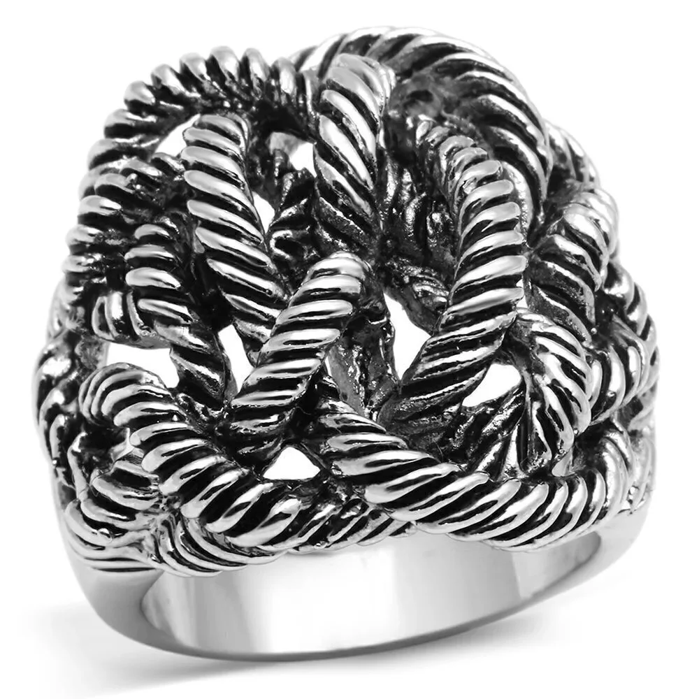 Twisted Rope Coiled Cable Silver Tone Metal Tangled Brass Ring Size 7